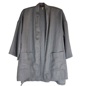 Eileen Fisher Linen Blazer Minimalist Chic, Lagenlook Gray Oversized Women XS